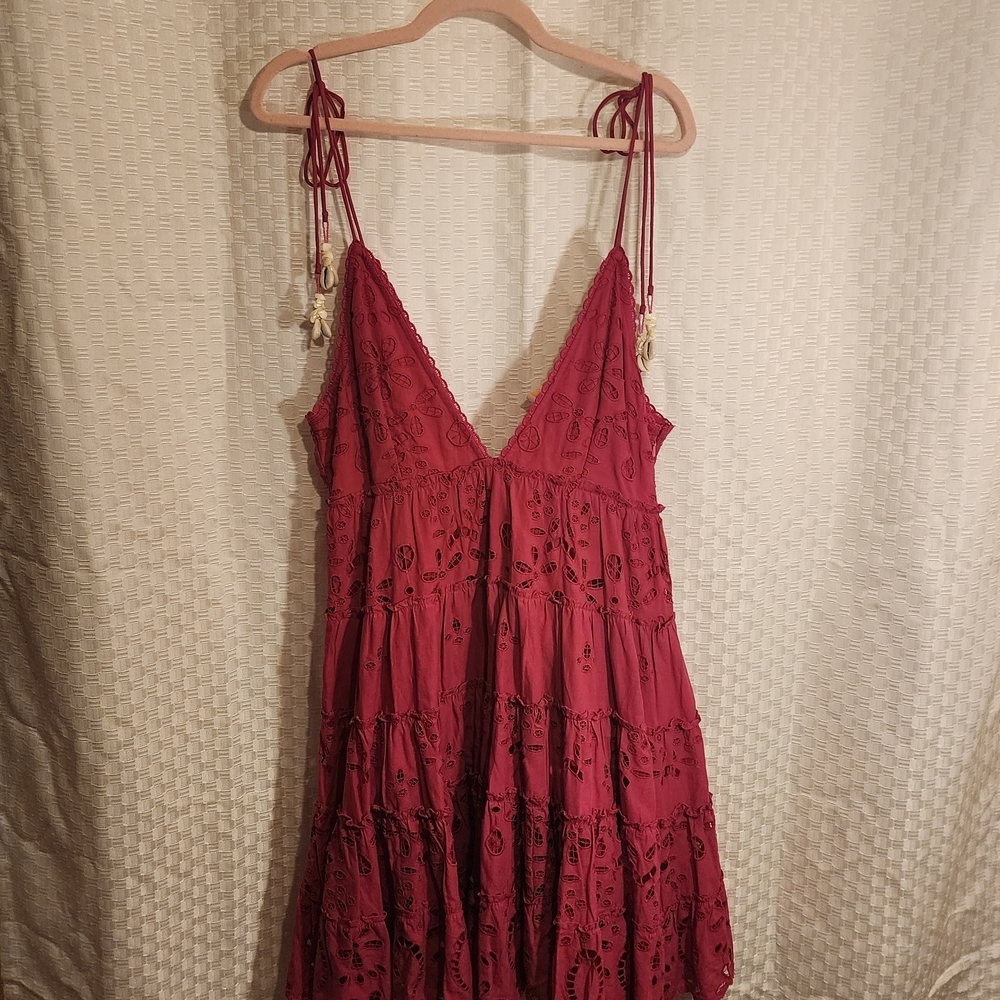 Deep Pink Lace Mini Dress Luxury Rare Coastal Cowgirl Embroidered